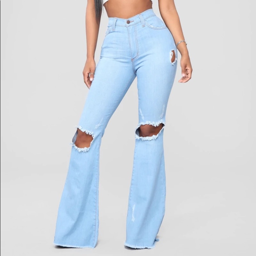 Dazed For Days Flare Jeans - Light Blue Wash Fashion Nova